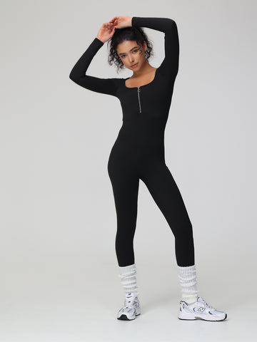 Compression Fit Zip-Up Workout Bodysuit
