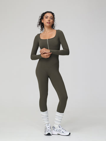 Compression Fit Zip-Up Workout Bodysuit