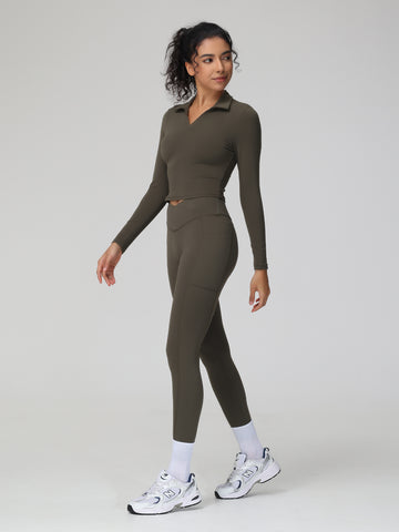 Long Sleeve Polo Yoga Set