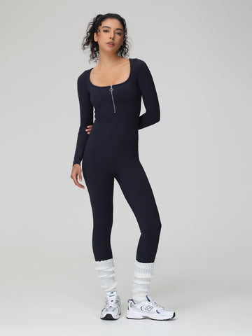 Compression Fit Zip-Up Workout Bodysuit