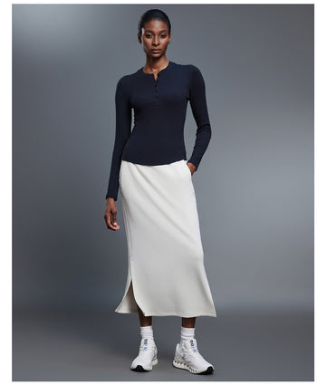 SlimStride High-Waist Side-Slit Midi Skirt