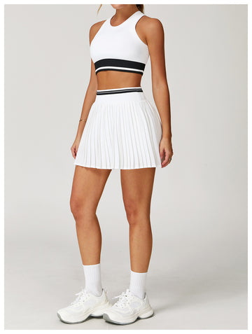 Colorblock Tank Top Pleat Skirt Set