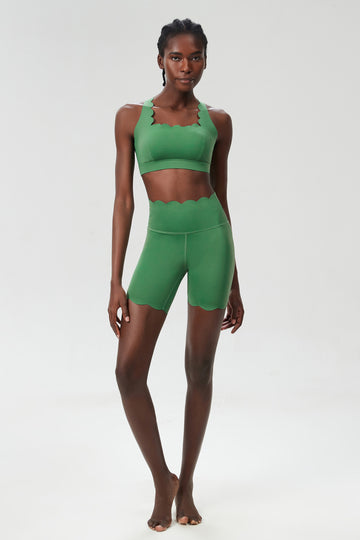 Wave Pattern Scalloped Shorts Set