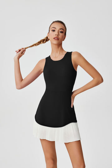 Two Tone Open Back Pleat Dress