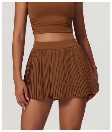 Pleated Active Short with Built-in Skirt