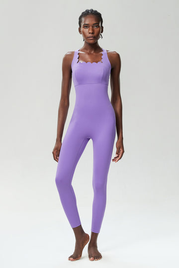 Wave Pattern Trim Full-Length Active Bodysuit