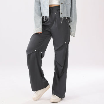 Relaxed Fit Black Snap Utility Trousers