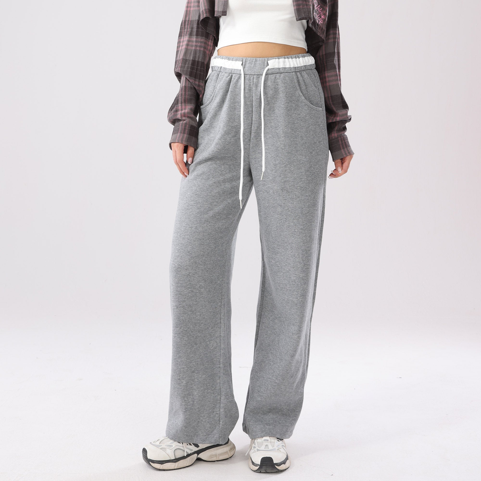 Contrast Waistband Drawstring Pockets Joggers