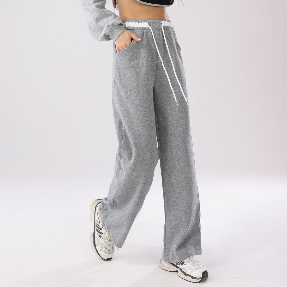 Contrast Waistband Drawstring Pockets Joggers