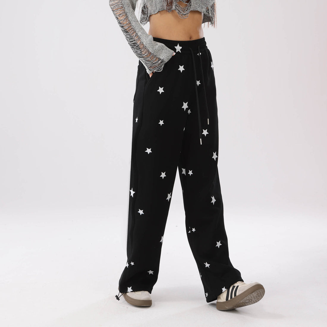 Star-Embellished Wide-Leg Sweatpants