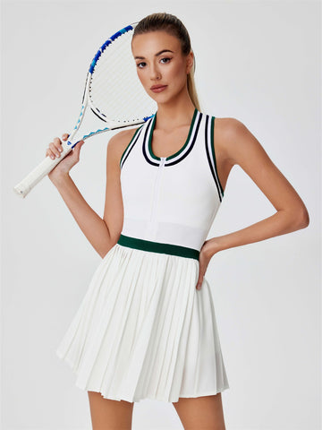 Zip Up Contrast Trim Pleat Active Dress