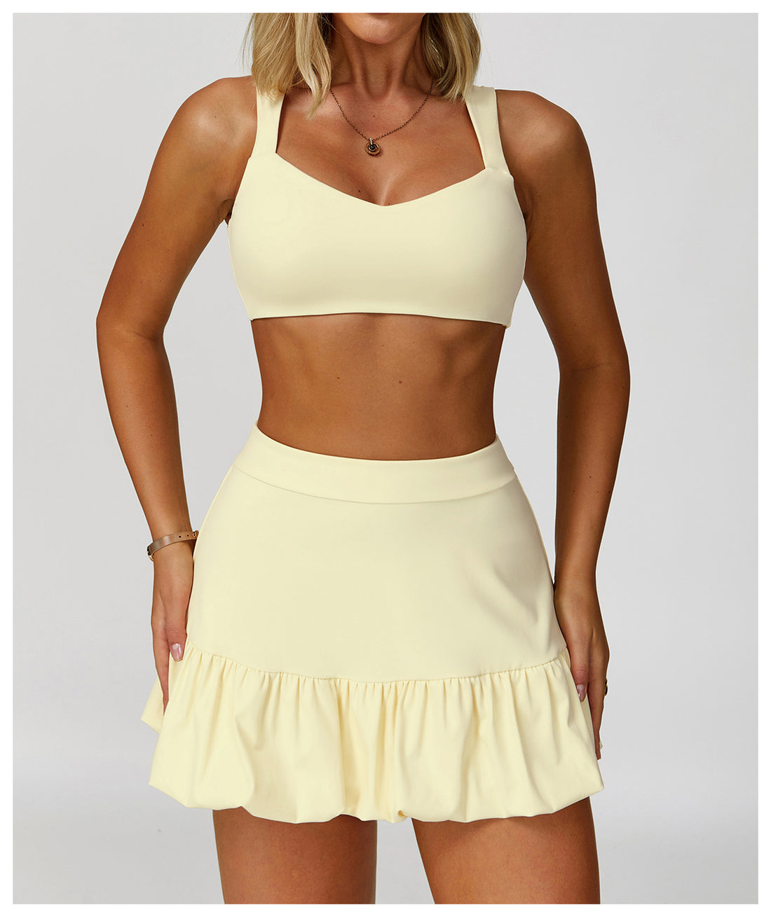 Built-In Shorts Bubble Hem Active Skirt