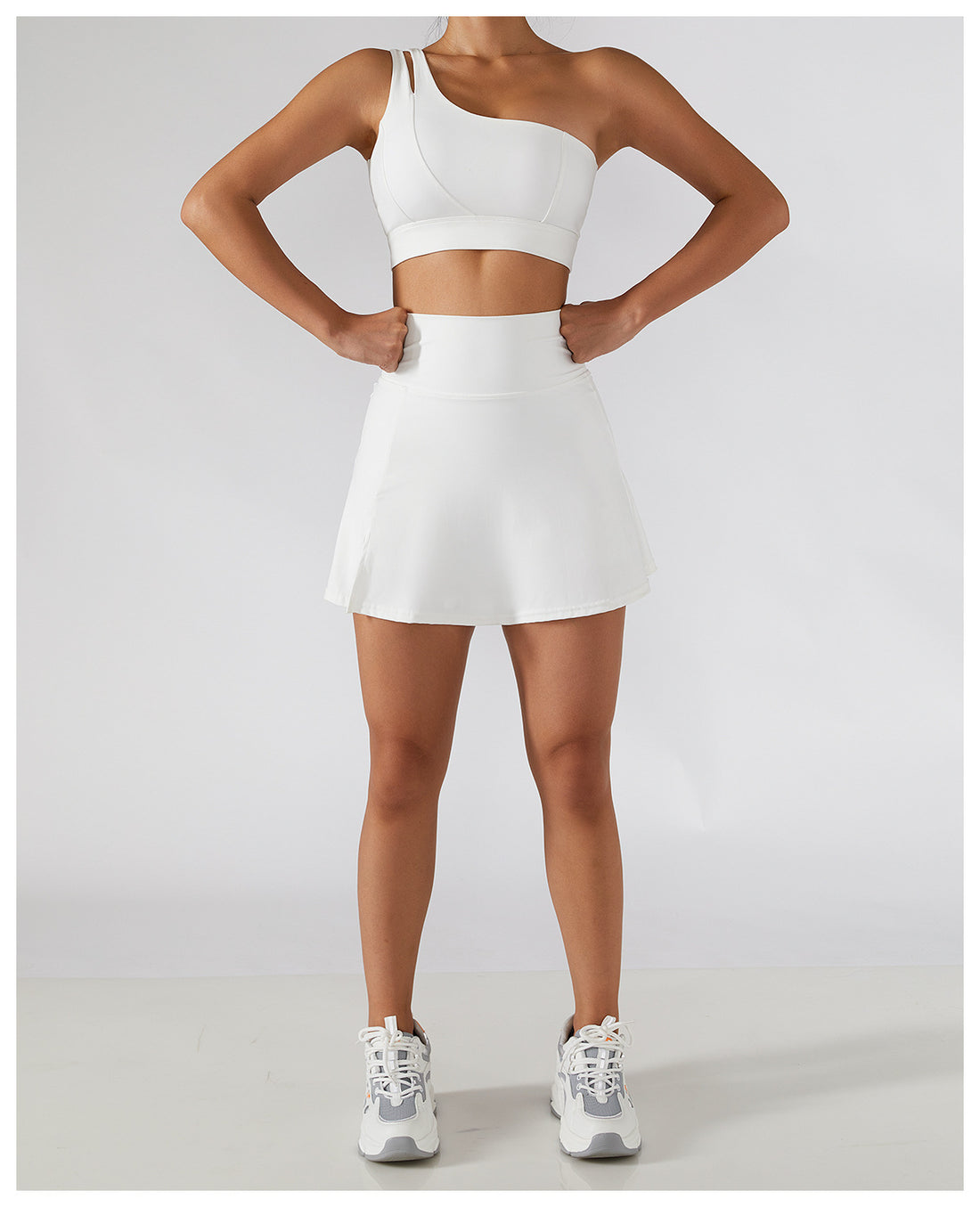 One Shoulder Built-In Shorts Skirt Set