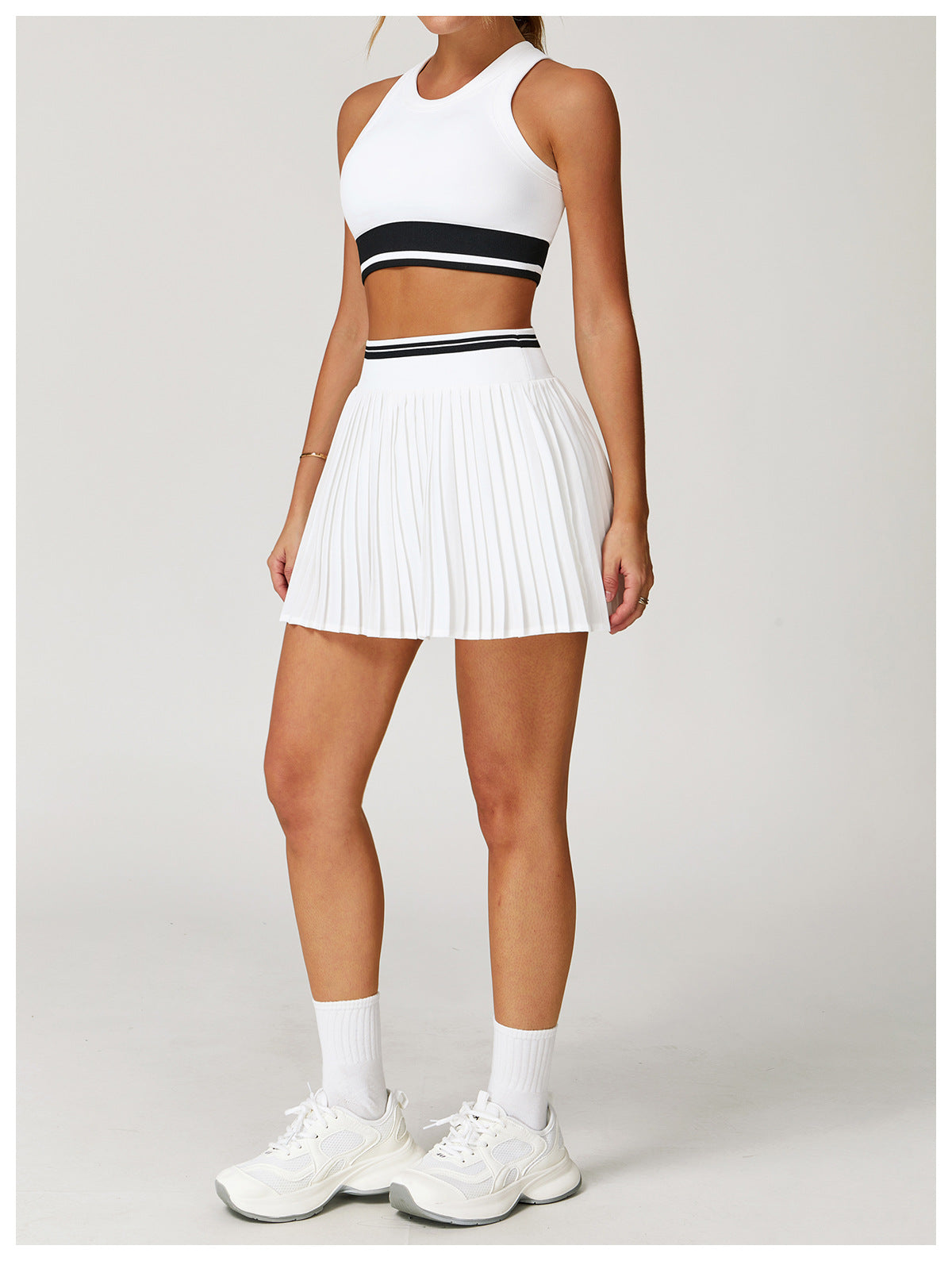 Colorblock Tank Top Pleat Skirt Set