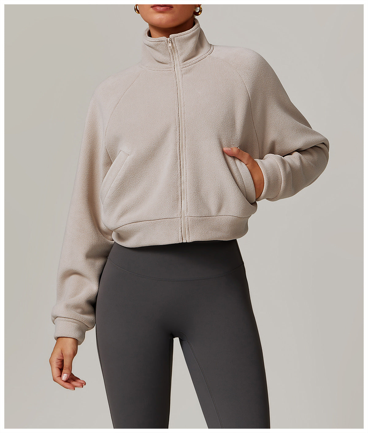 High Collar Thermal Fleece-Lined Cropped Jacket