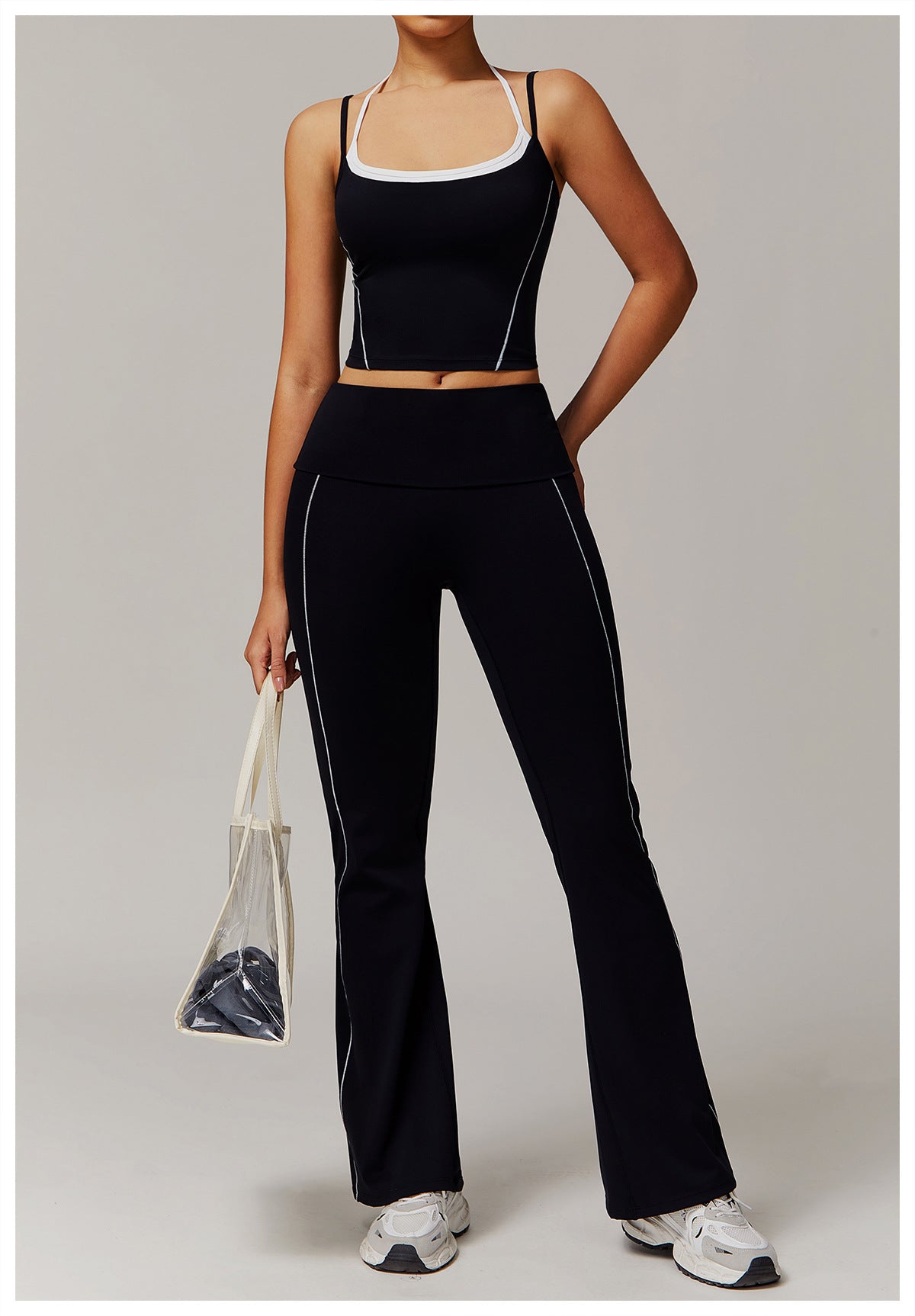 Colorblock Double Strap Flare Leggings Set
