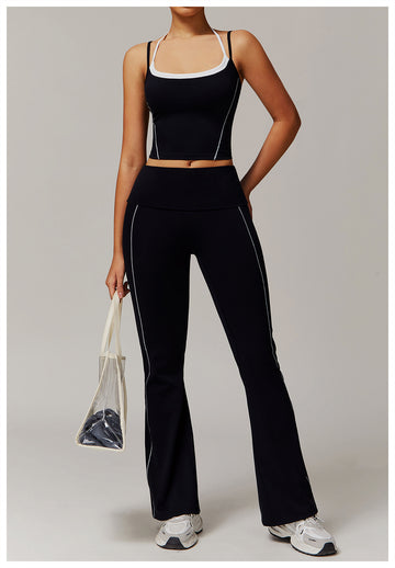 Colorblock Double Strap Flare Leggings Set